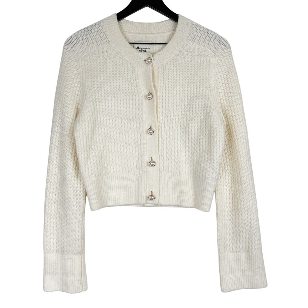 Abercrombie & Fitch Cropped Cardigan Knit Sweater White - XS